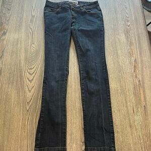 Miss Anna Womens Flare Jeans Mid Rise Denim 5 Pockets Dark Wash Blue Size 38